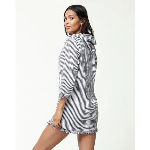 Tommy Bahama Yarn Dyed Striped Cotton Hoodie Pullover Swim Cover Beach Top Large - Picture 7 of 9